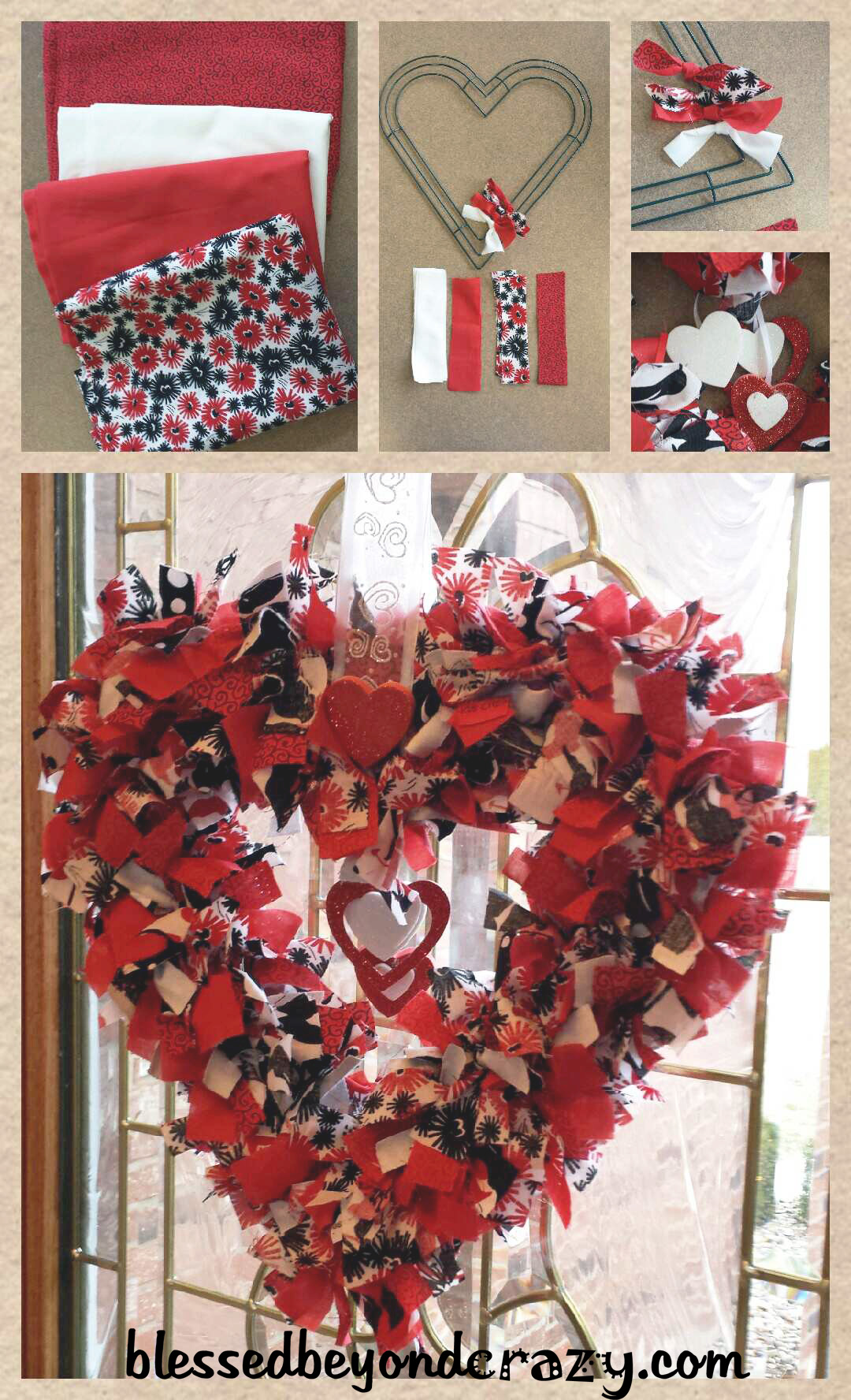 Valentines Day Fabric Wreath Valentines Day Rag Wreath Love Wreath Gothic Wreath Skulls Hearts and Roses Wreath Skulls and Roses Wreath 