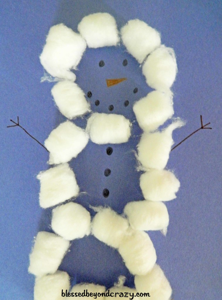 cotton ball snowman