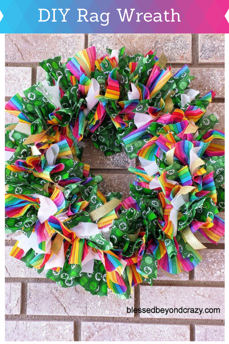 St Patricks Day rag tie fabric door wreath 