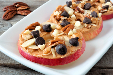 apples, peanut butter, chocolate chips and nuts