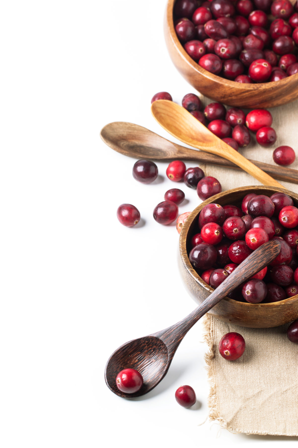 Wooden bowl of cranberries 