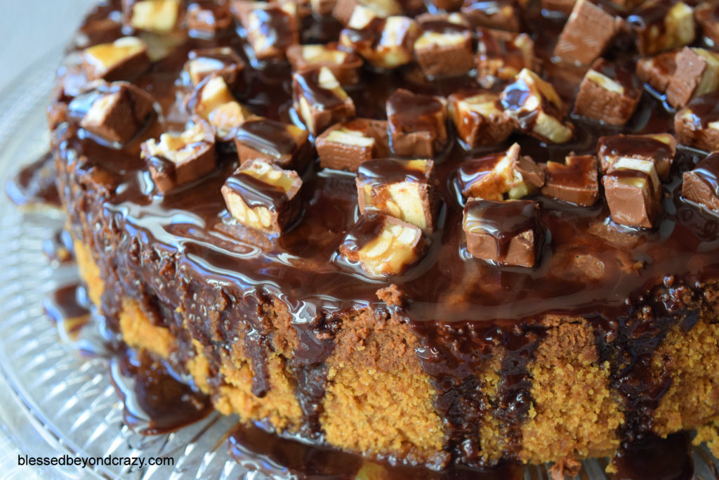 Closeup of Snickers Chocolate Cheesecake