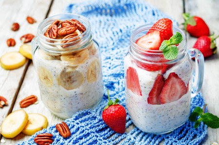 7 Healthy Overnight Breakfast Parfaits with Bananas Pecans & Strawberries