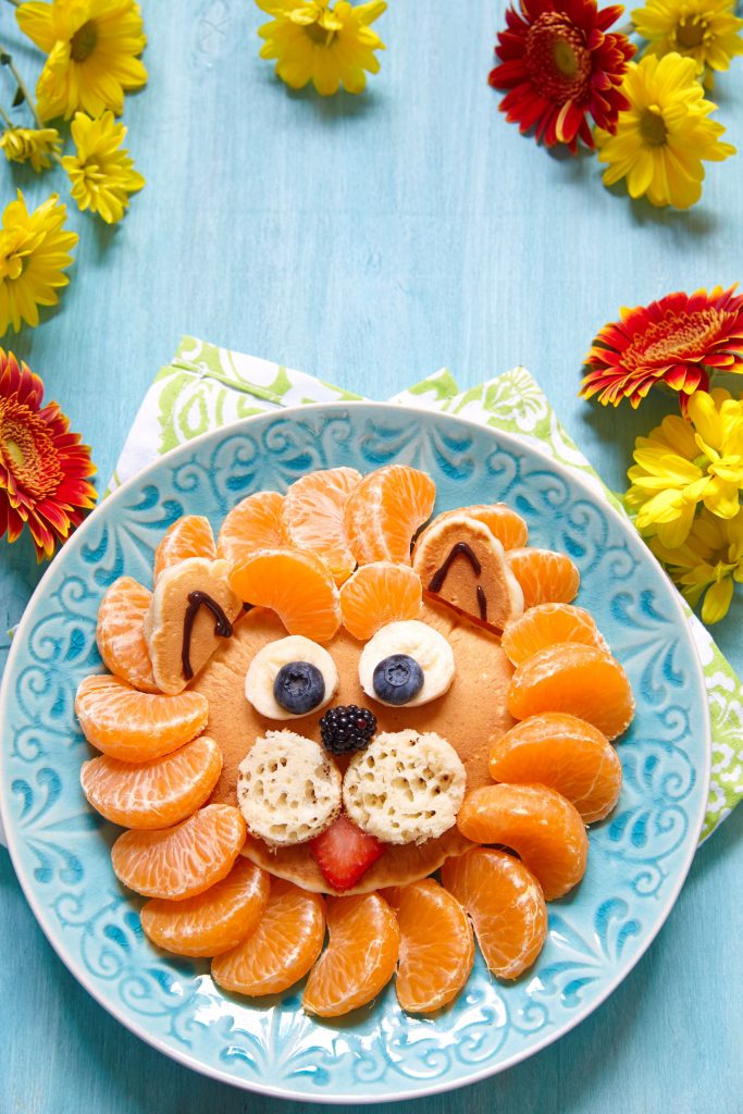 A plate of Lion King Pancakes ready to serve.