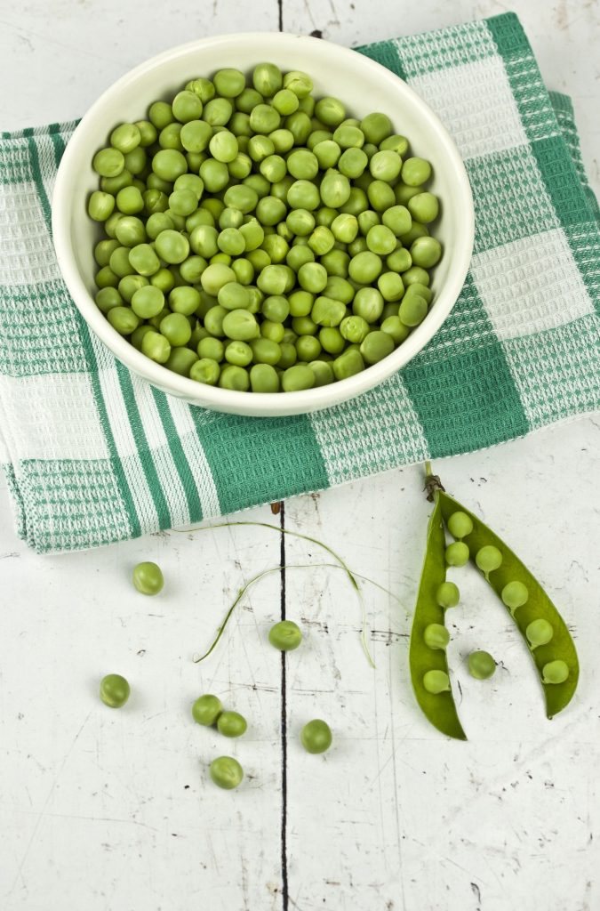 Fresh garden peas ready for 15 minute shrimp pasta meal