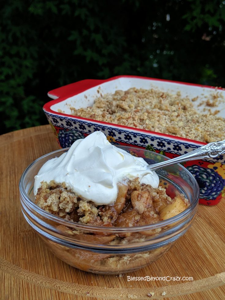 A serving of Cinnamon Apple Pecan Crumble.