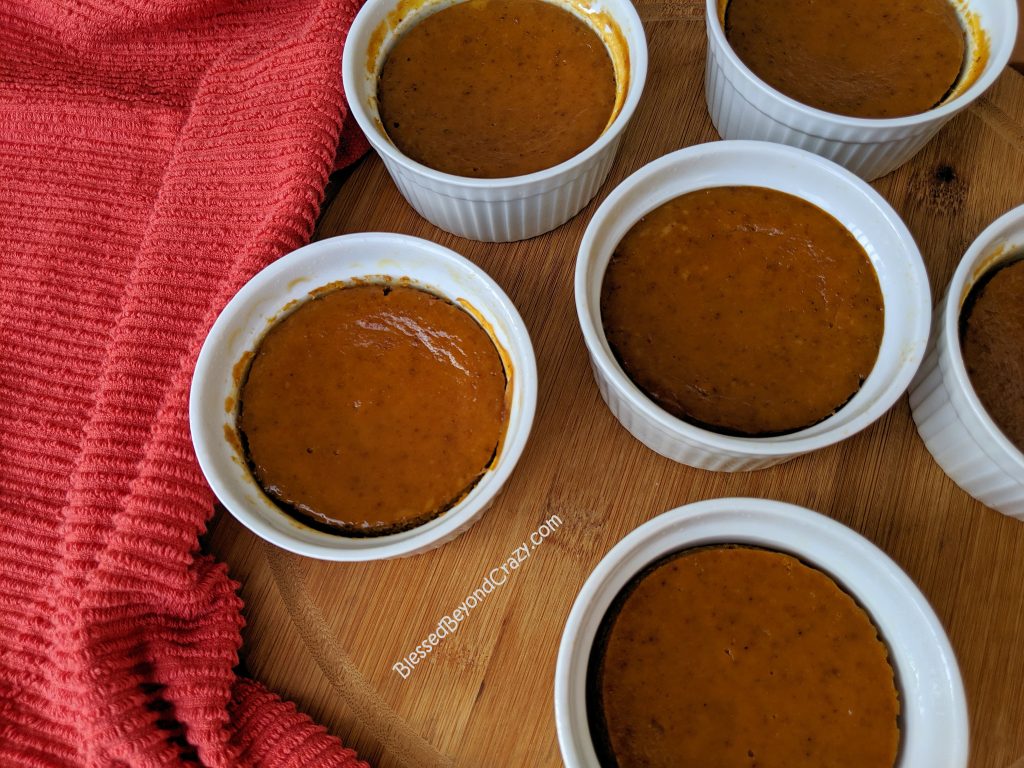 Mini Lite Maple Pumpkin Crustless Pies cooling.