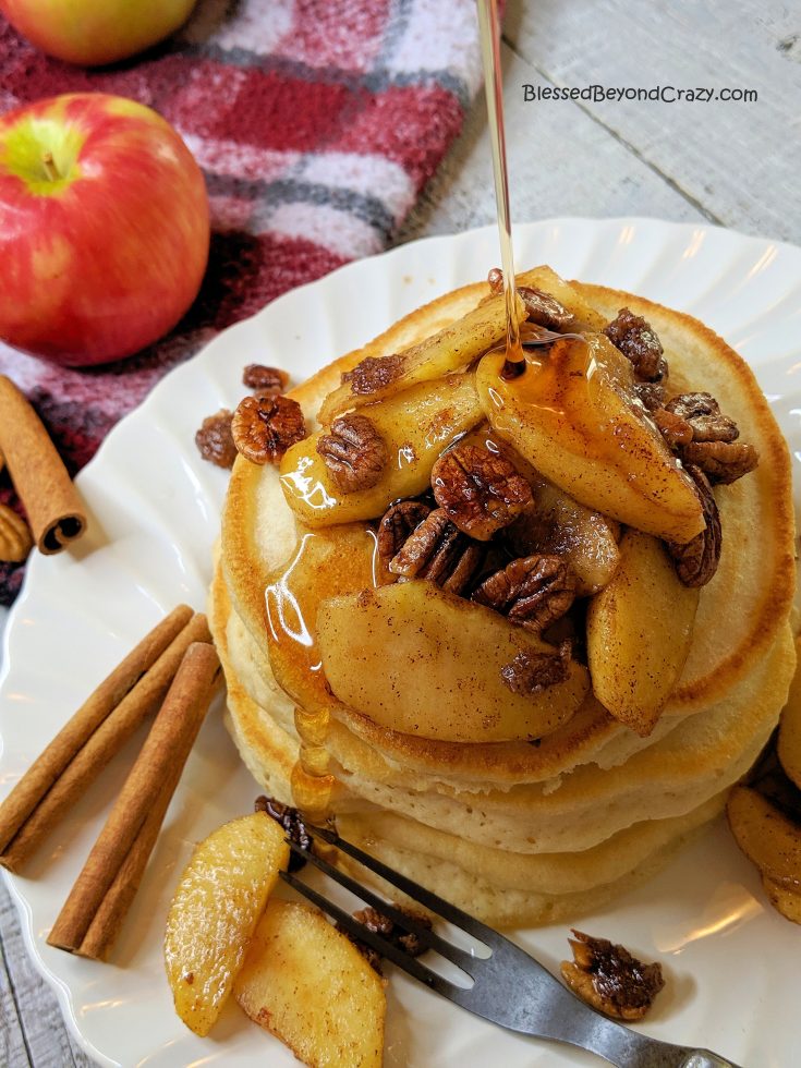 Sticky Cinnamon Apple Pecan Pancakes