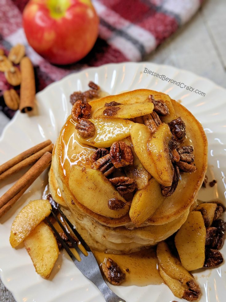 Sticky Cinnamon Apple Pecan Pancakes