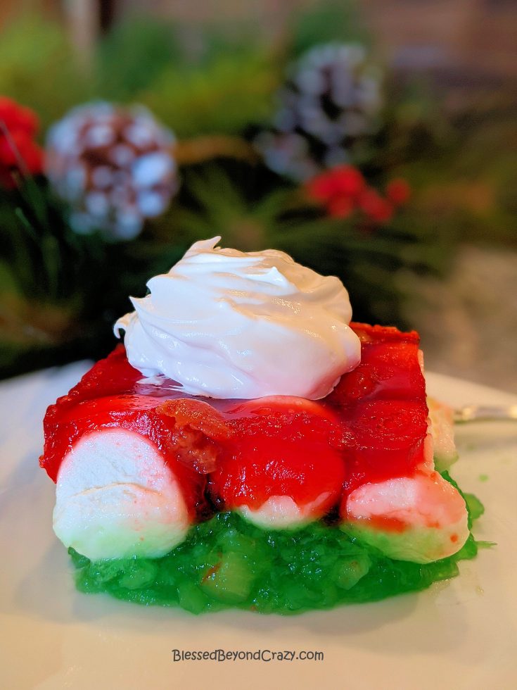 Close up of Red and Green Christmas Gelatin Salad