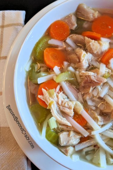 Close up of All-Natural Homemade Chicken Noodle Soup