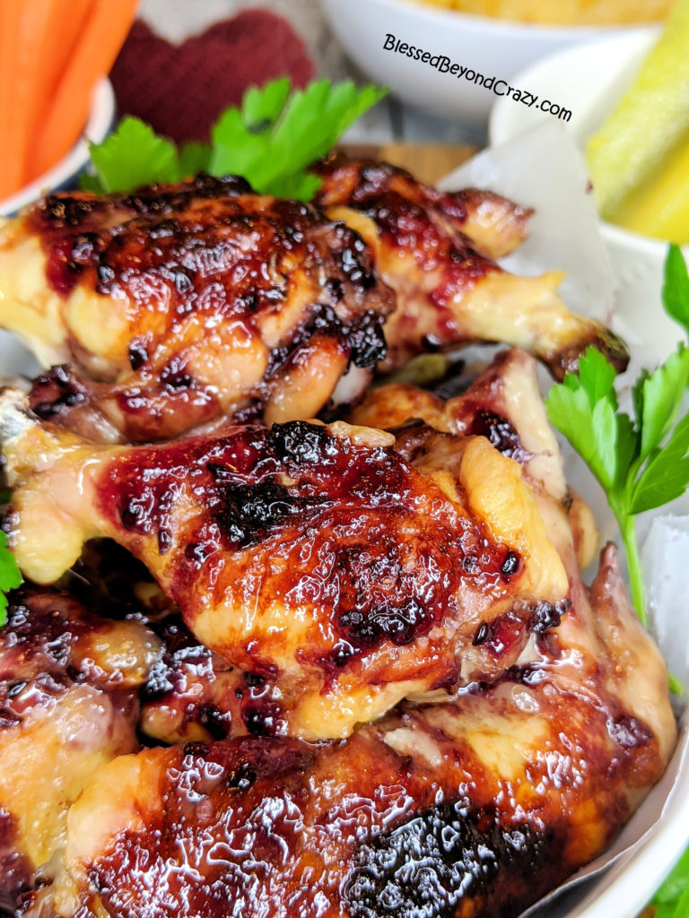 Close up photo of Baked Sticky Blackberry Chicken Wings