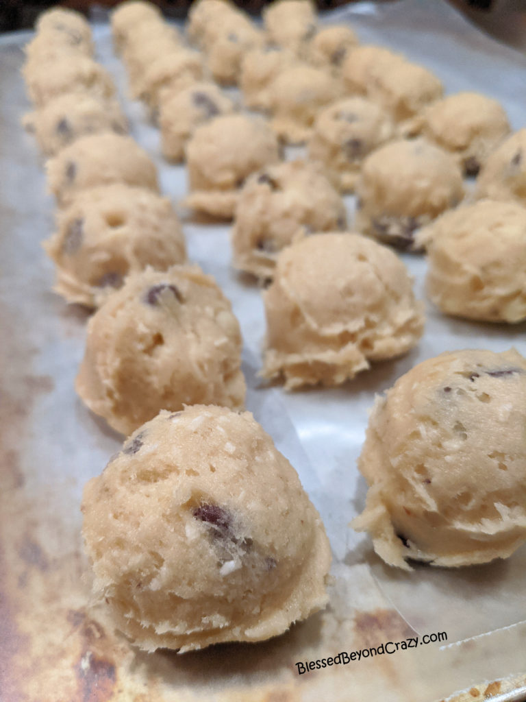 Kid's Favorite Gluten-Free Jumbo Cookies dough balls ready to freeze