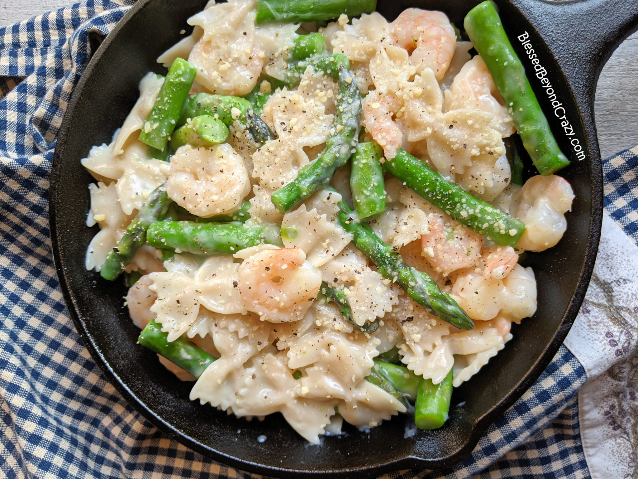 Creamy Asparagus Shrimp Pasta Skillet (Gluten-Free) - Blessed Beyond Crazy