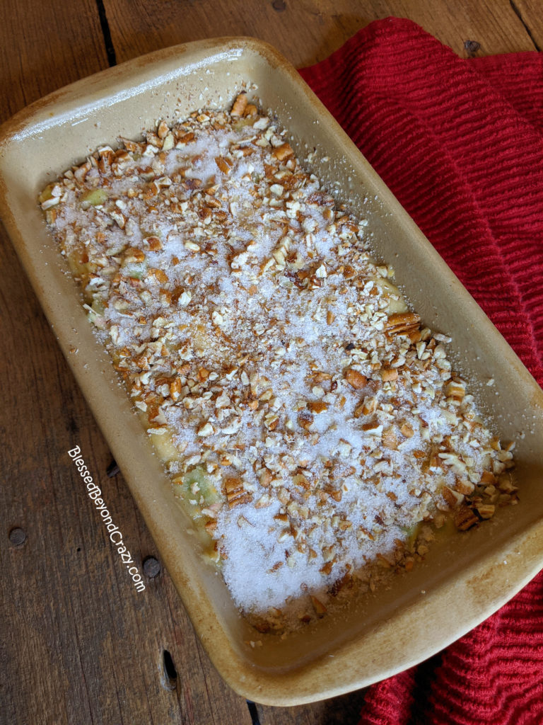 Loaf of Rhubarb Pecan Orange Zest Bread ready to bake. 