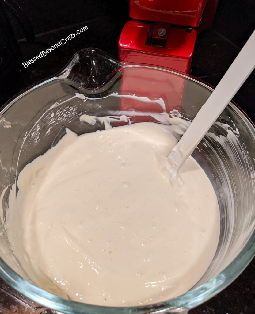 Cream cheese filling for Rhubarb Swirl Cheesecake. 