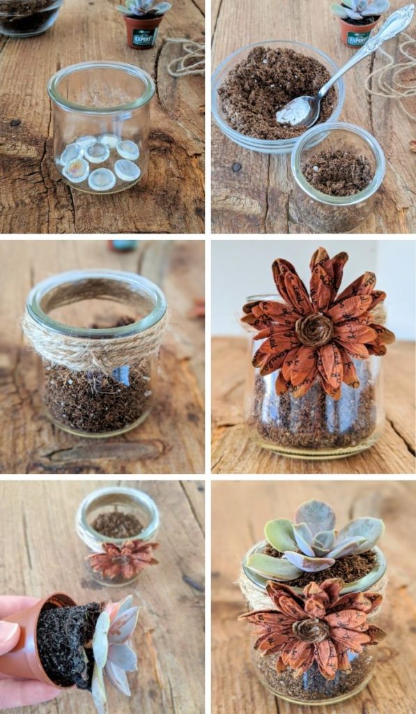 Step-by-Step Photos - How to make Repurposed Succulent Planters.