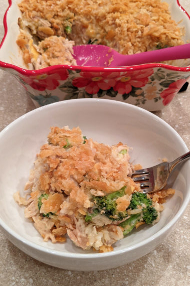 Serving of Easy Chicken Broccoli Casserole (Gluten-Free Option)