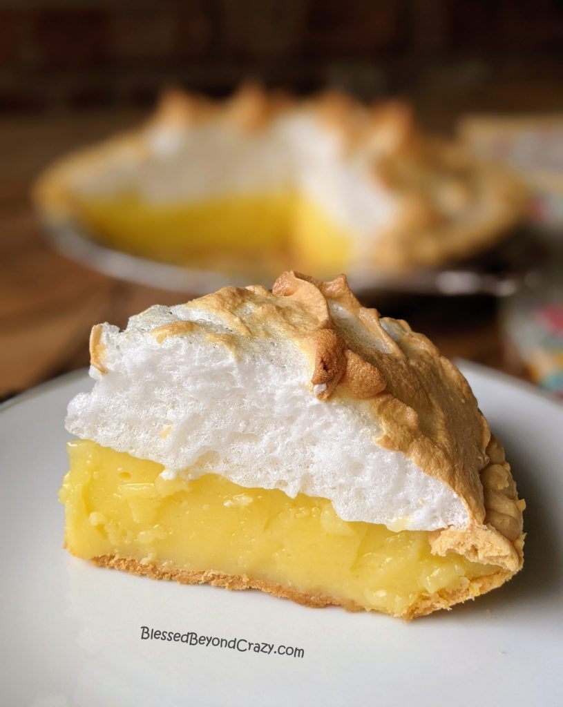 Close up view of a slice of Easy Lemon Meringue Pie (Gluten-Free Option) 