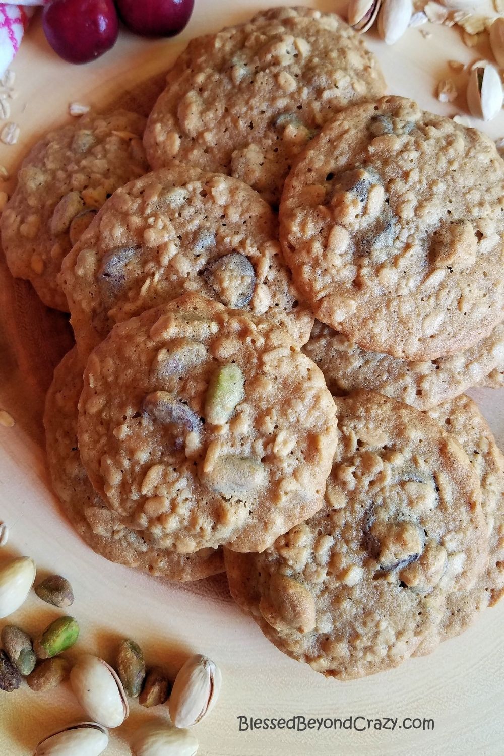 Cherry Pistachio Oatmeal Cookies - Blessed Beyond Crazy