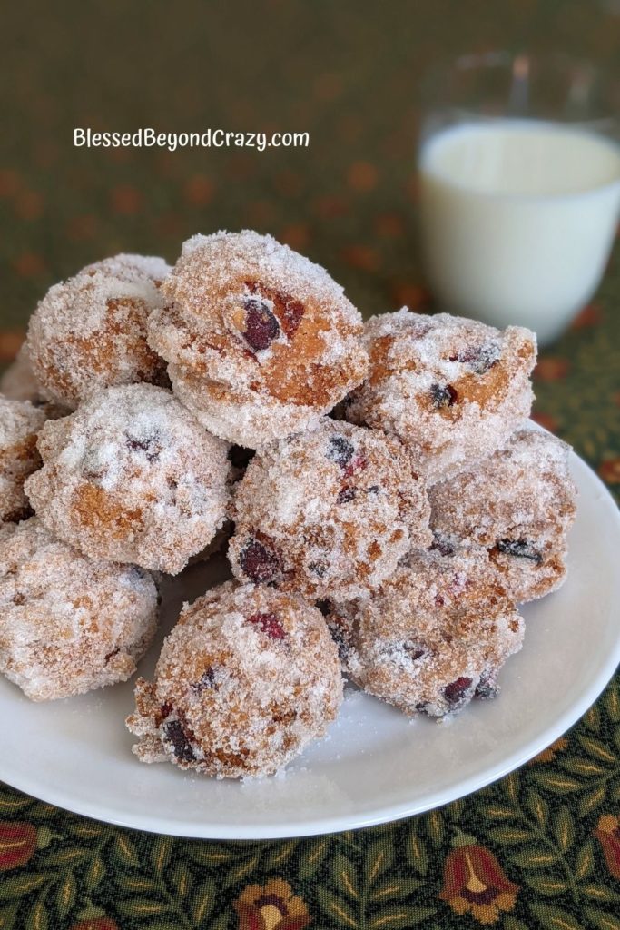 Fried Cranberry Doughnuts covered in granulated sugar