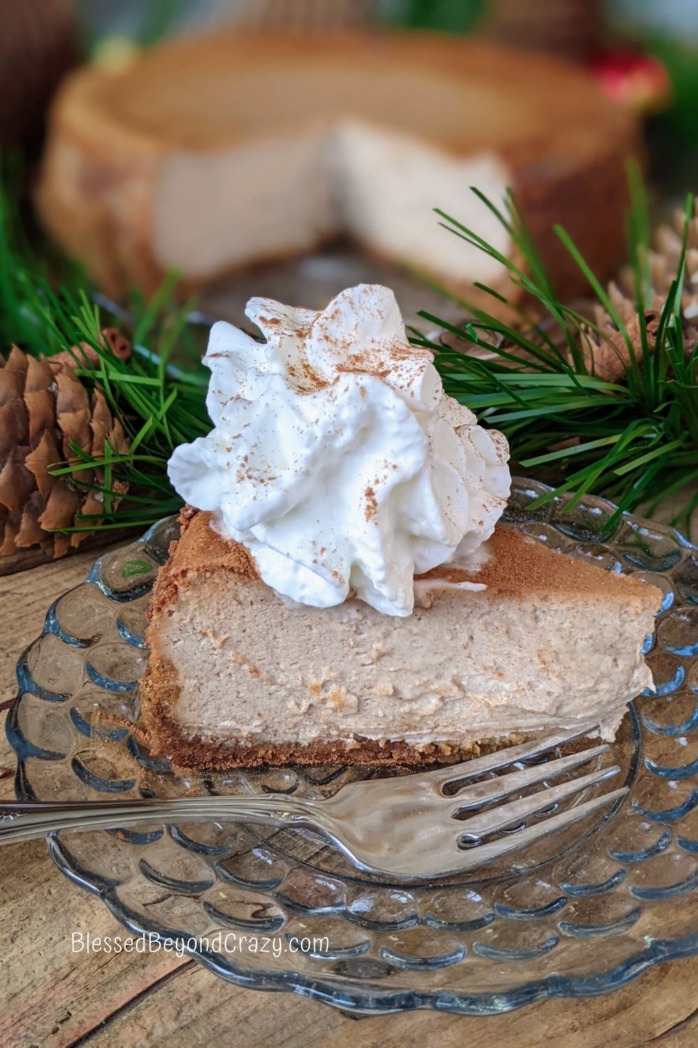 Close up of serving of Holiday Spice Cheesecake