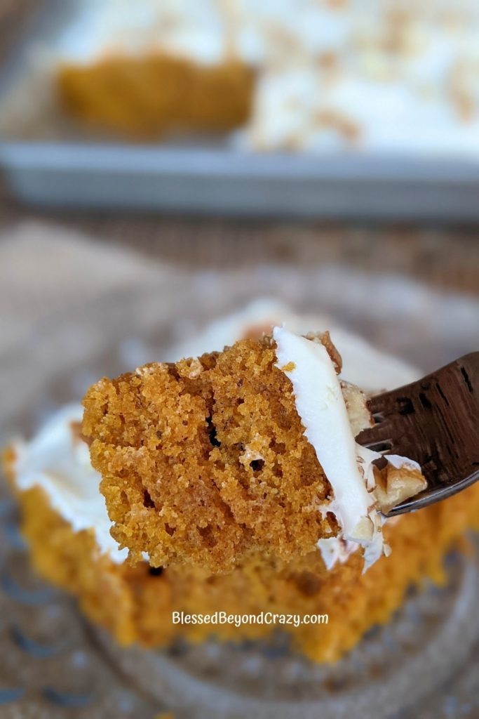 Close up view of bite of Pumpkin Bars