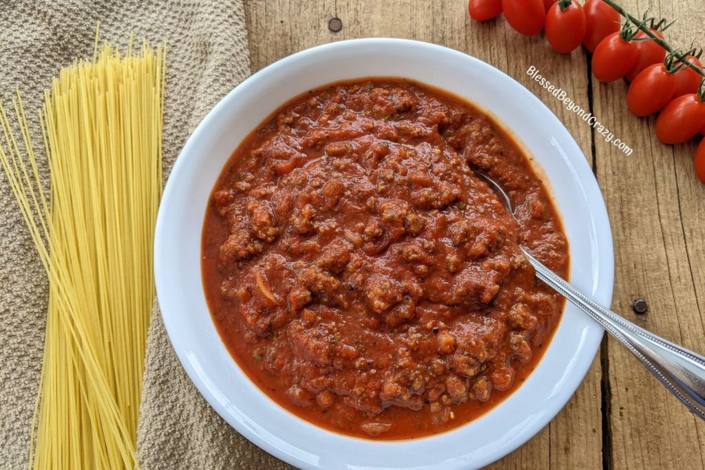 Overhead view of the best pasta sauce