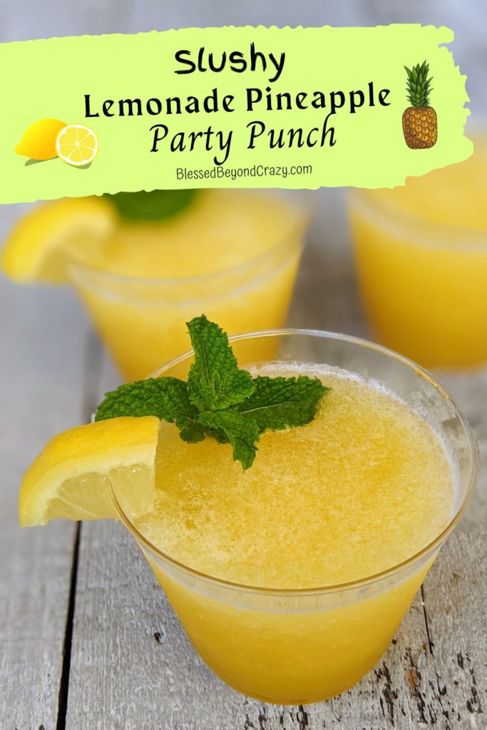 Pinterest image for Slushy Lemonade Pineapple Party Puncy