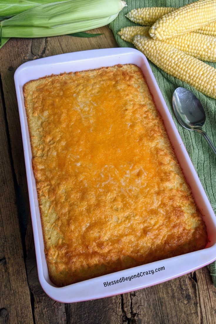 Close up of baked corn casserole