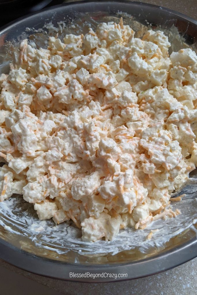 Bowl of potato casserole mixture