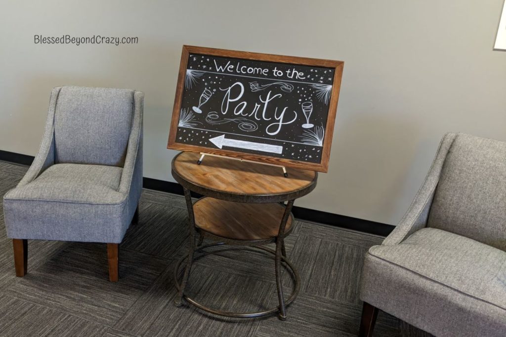 Chalkboard welcome sign for birthday party