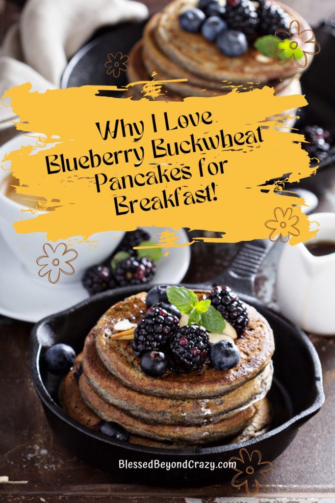 Pinterest image with title for Blueberry Buckwheat Pancakes