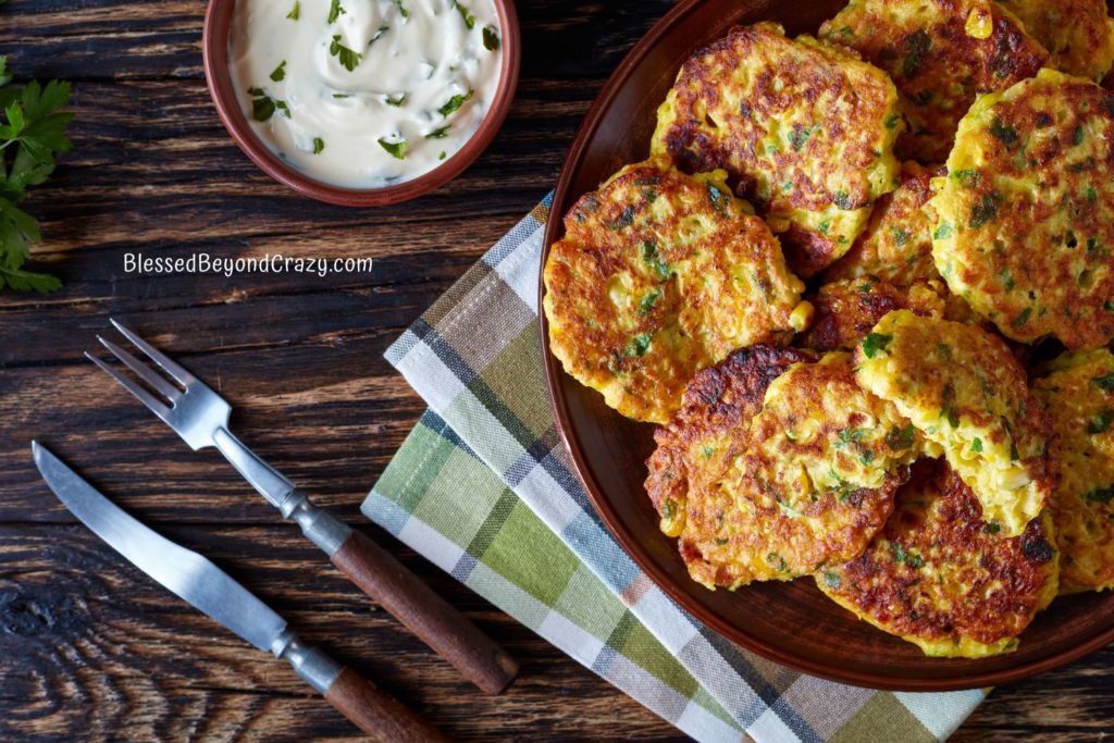 Fresh Sweet Corn Fritters ready to eat.
