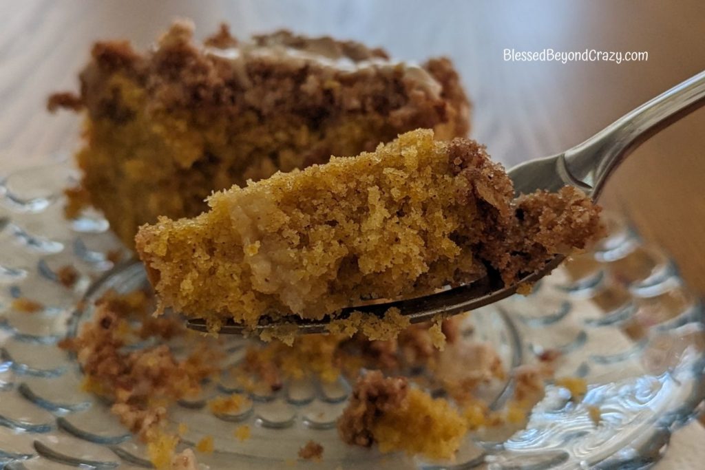 Bite of Butternut Squash Coffee Cake on a fork.