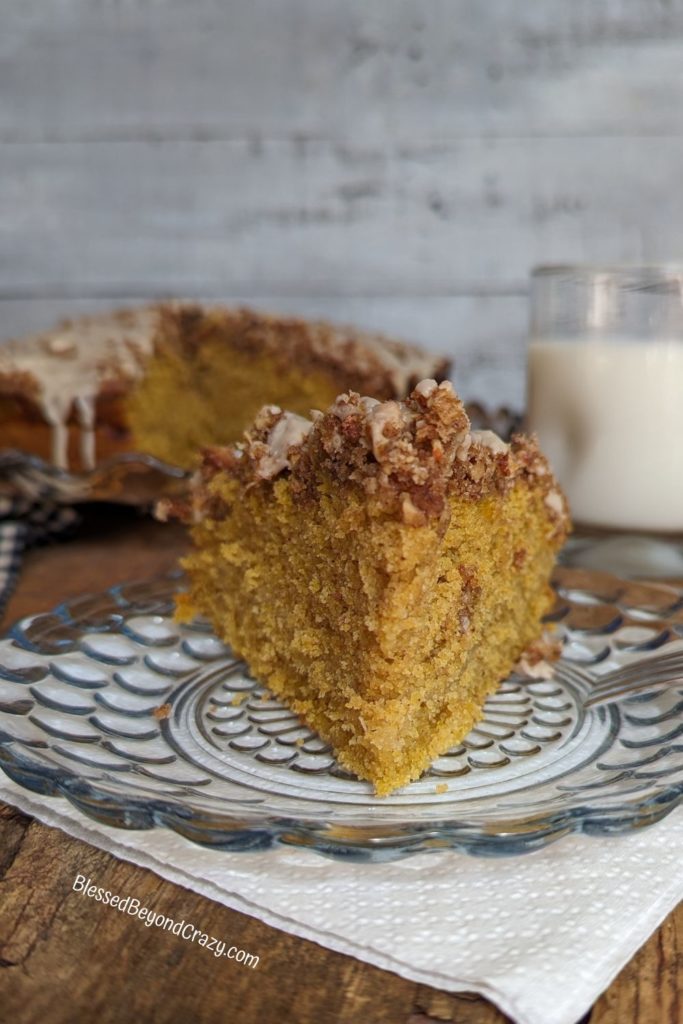 Angled view of serving of cake