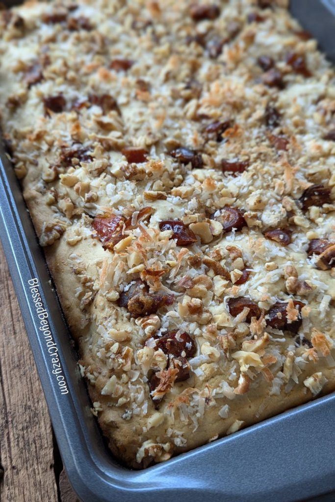 Fresh out of the oven coffee cake cooling in the baking pan.