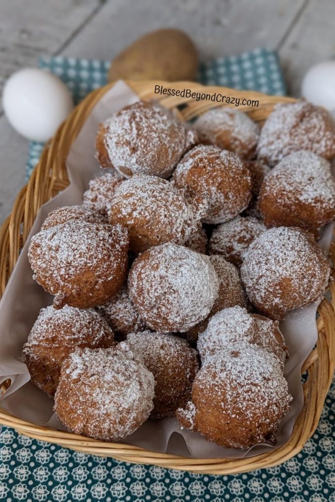 Close up photo of ready-to-eat potato doughnuts.